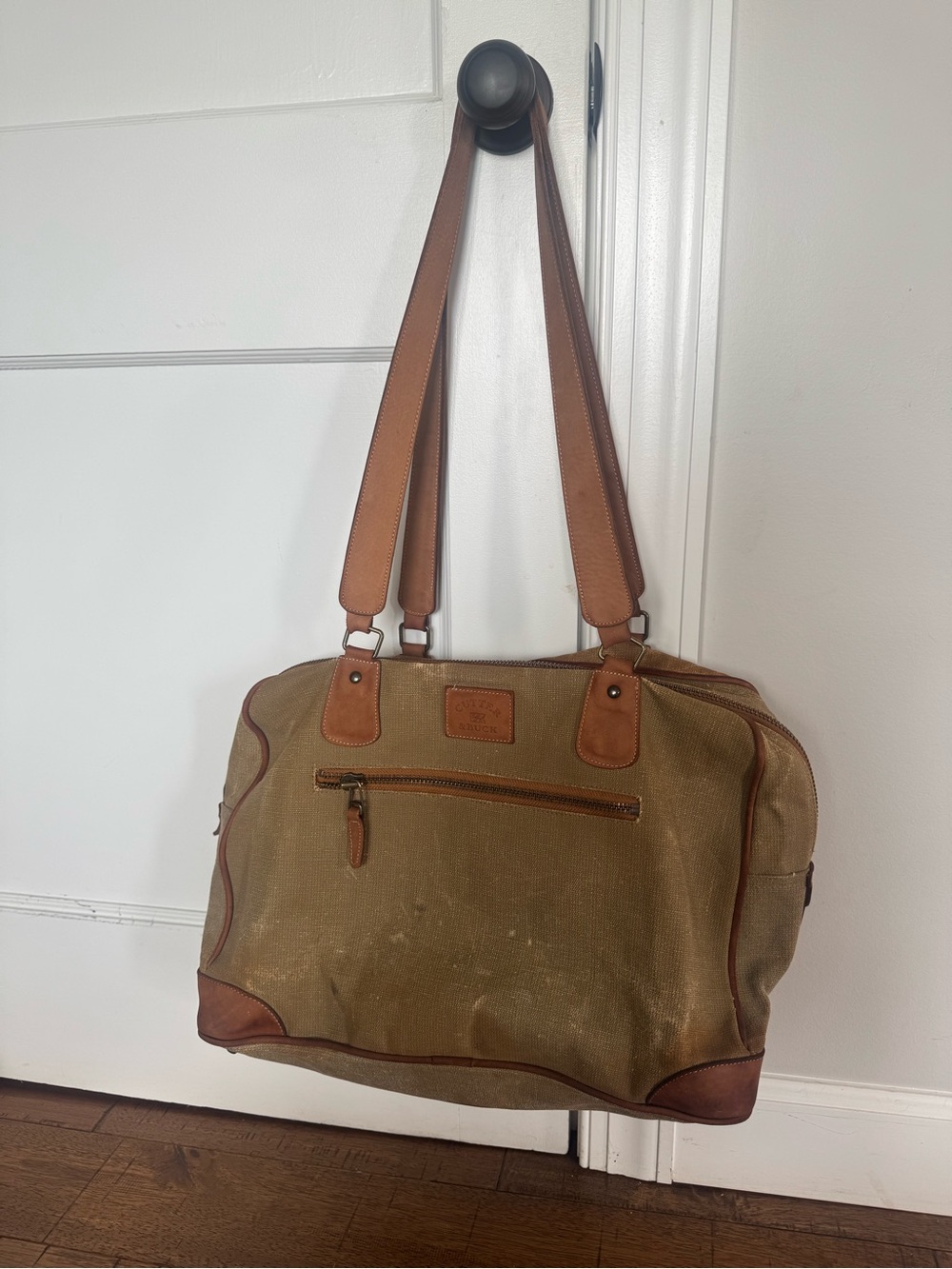 Canvas and Leather Tote Bag in Brown